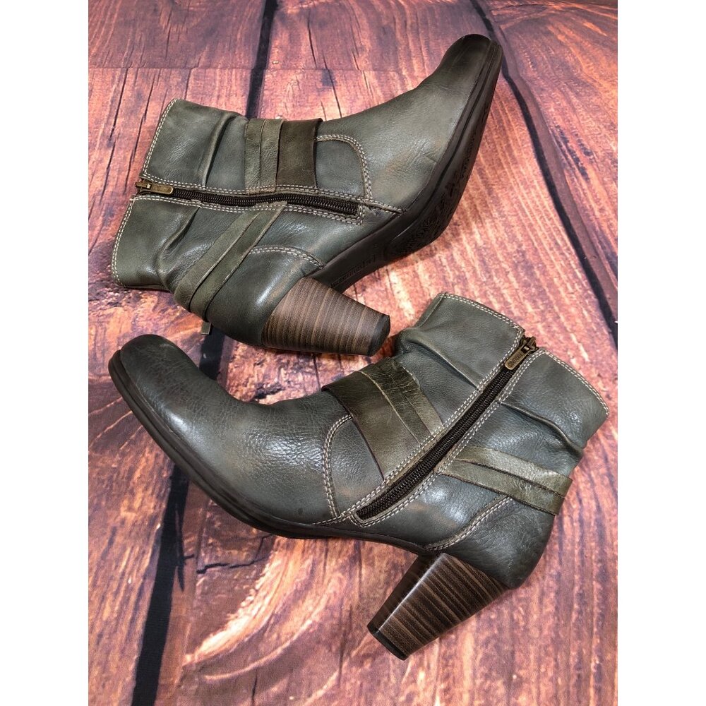 Pikolinos Womens 40 /US 9 - 9.5 Green Leather Heeled Side Zip Booties Boots  (t7 - Picture 6 of 10